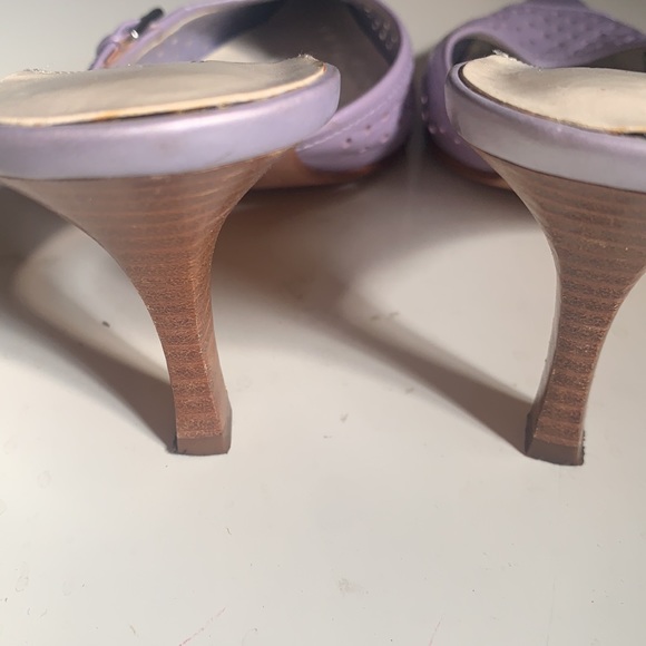 NORDSTROM LAVENDER LEATHER SHOES WOODEN HEELS SZ 6 HEEL MULE - Picture 7 of 14